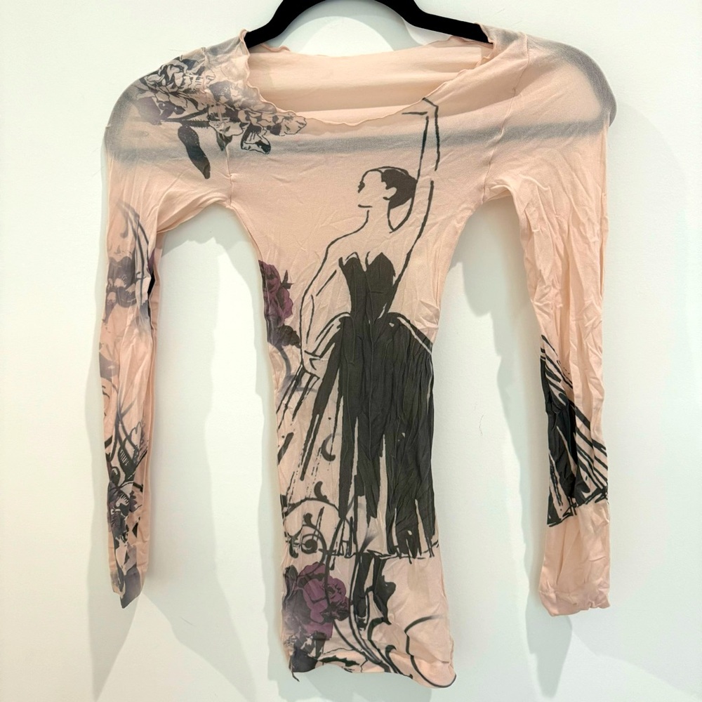 Sheer nude printed mesh long sleeve crop DANCE WEAR
